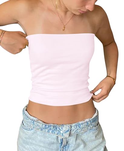 Cioatin Women Sexy Strapless Bandeau Tube Tops Sleeveless Tight Clean Fit Crop Tank Y2K Coquette Teens Layering Clothes