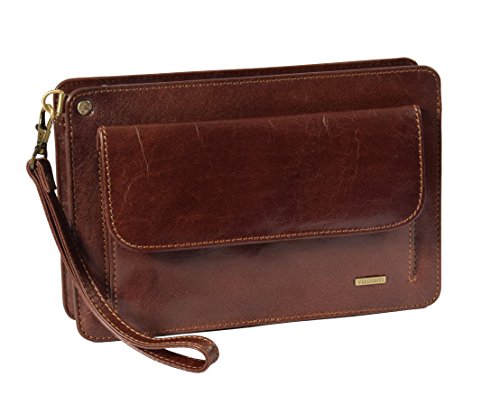 Pochette homme en cuir véritable marron, sacoche organiseur de poignet 24x15x5 cm