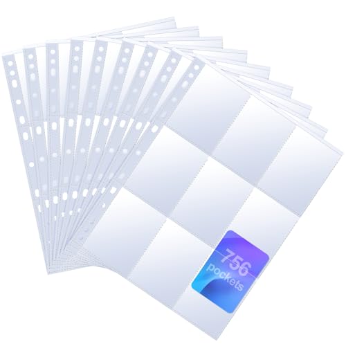 Euqvunn Pochette Carte, 42 Feuilles 756 Pochettes, Pochette Plastique Carte Transparente, Classeur Carte avec Renfort des Bords, Cartes Rangement pour TCG,...