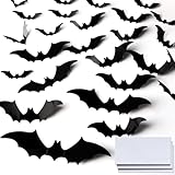 Teenitor Black Bats Halloween Wall Stickers, 120pcs Reusable Plastic Bats, Gothic Style, Water Resistant, Perfect for Indoor & Outdoor Use