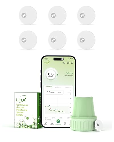 Image of LinX CGM Smart Continous Glucose Monitoring I Real time Sugar Tracking I Bluetooth Enabled | 15-Day Sensor Life | IP68 | Easy one click use I Enhance your lifestyle & optimise diet | Pack of 6