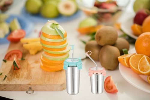 Image of Stainless Steel Fusion Glass Tumbler with Stainless Steel Metal Straws and Cleaning Brush with Steel Lid (SIP Easy 2) 250ml+400ml