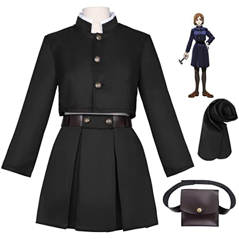 IamaCos Nobara Kugisaki Uniform Anime Jujutsu Kaisen Cosplay Costume Women Outfits Skirt + Jacket + Waist Bag + Belt, Black, XL Cover