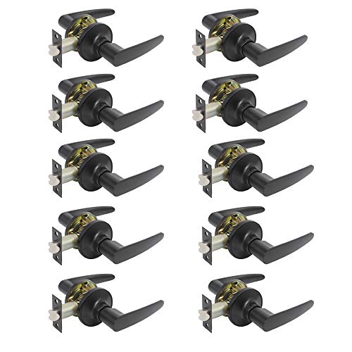 10 Pack Probrico Passage Door Lever Handleset Hardware Keyless Door Lock for Closet/Hall Knobs Without Key in Black