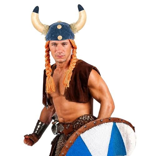 FNA FASHIONS Viking Helmet Hat with Braided Ginger Plaits and Horns Unisex Adult Soft Fabric Fancy Dress Costume Accessory-Perfect for Halloween Themed Parties and Cosplay