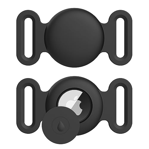Airtag Dog Collar Holder for Apple Airtag Dog Tracker, 2 Pack GPS Tracking Accessories Anti-Lost Silicone Air Tag Holder Case for Pet Cat Dog Collars (Black+Black, Large)