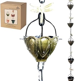 8.5 ft Dragonfly Cups Antique Treated Aluminum, to Replace Roof Gutter Downspout, with Installation Kit, Rainwater Catcher/Water Diverter, JAS8004AB