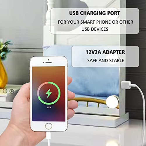 Hollywood Vanity Mirror with Lights 24 Bulbs 32 x 24 Large Hollywood Makeup Lighted Mirror for Wall Mounted or Tabletop LED Vanity Mirror 3 Color USB 10X Magnifier Hollywood Makeup Mirrors