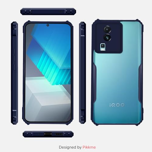 Image of Outlouders Back Cover for iQOO Neo 7 / Neo 7 Pro 5G | Ultra Hybrid Transparent | Full Camera Protection | Raised Edge | Crystal Clear Bumper Case (Blue)