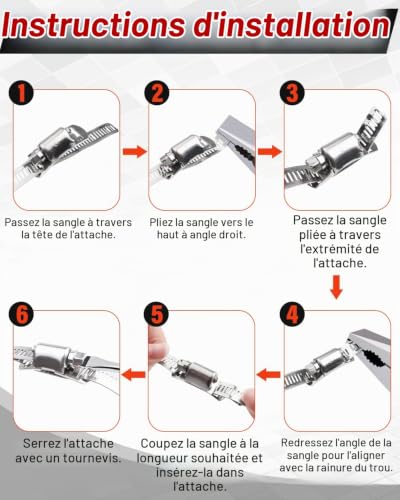 Jeboler Colliers de Serrage, 3.5m DIY 304 Collier de Serrage Inox Bande Perforée en Métal Équipé de 10 Pièces Fixation, Réglable Collier Durite en Acier Inoxydable Convient Jardin Pour Piscine, Tuyaux – vue 4