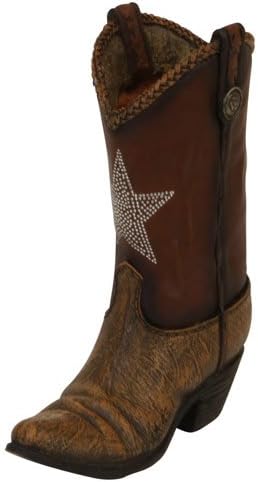 Western Cowboy Boot Planter Vase Sculpture, 12-inch, Leather, Rhinestones, Garden Decor