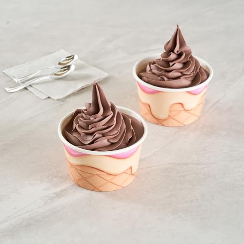 Image of Restaurantware Ice Cream Cups 50 Pack of 8 oz Leak-Resistant Disposable Dessert Bowl Frozen Yogurt Cup Round Paper Container For Cold And Hot Desserts