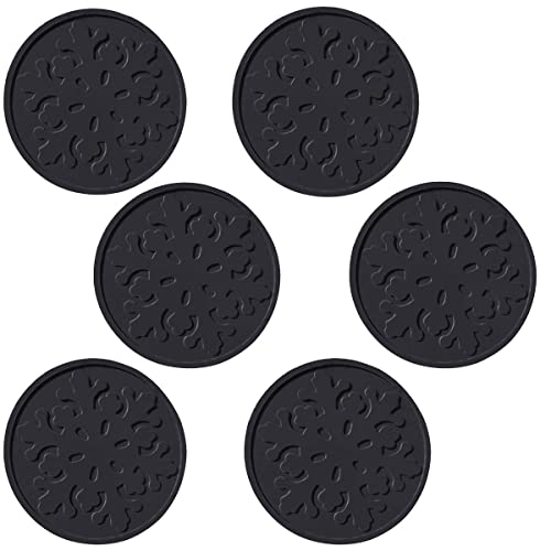 Black Heat Insulation Soft Coasters, 3-1/2 Inch Nonslip Silicone Mat for Bathroom and Kitchen
