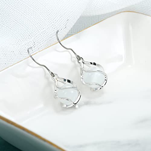 Titanium Spiral Dangle Drop Earrings Ball Simulated Opal Twist Wire Earrings For Women, Classic Infinity Earring High Polished Pure Titanium Earring Hooks Hypoallergenic For Sensitive Ear #TOP5