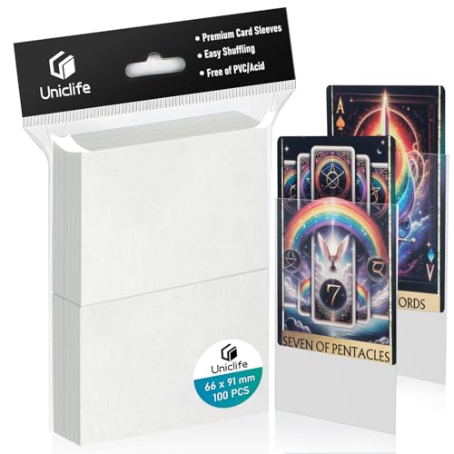 Uniclife 100 Counts White MTG Card Sleeves Matte Back Trading Card Sleeves Standard Sized Deck Card Protectors for Sports Football Basebal Game Cards, 66 x 91 mm