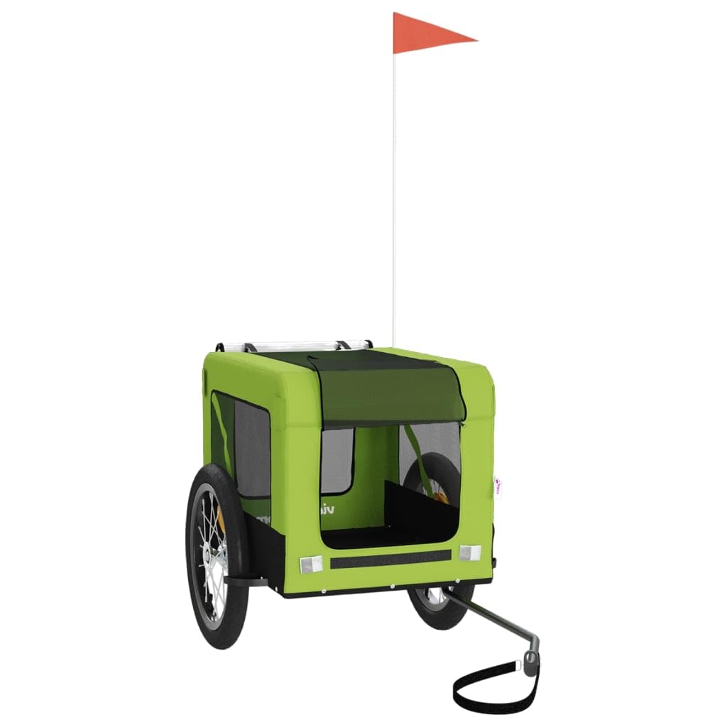 vidaXL Pet Bike Trailer, Pet Cart Carrier for Small Dogs, Pet Bike Trailer with Flag, Dog Bicycle Wagon, Green and Black Oxford Fabric and Iron โ image 1