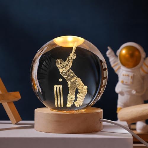 Image of COVACURE 3D Viratt Kohlii Crystal Ball Night Lamp, Viratt Kohl Crystal Ball Night Light with USB, LED Wooden Base Table Lamp for Bedroom Home Office Decoration Birthday Gift for Boys and Girls