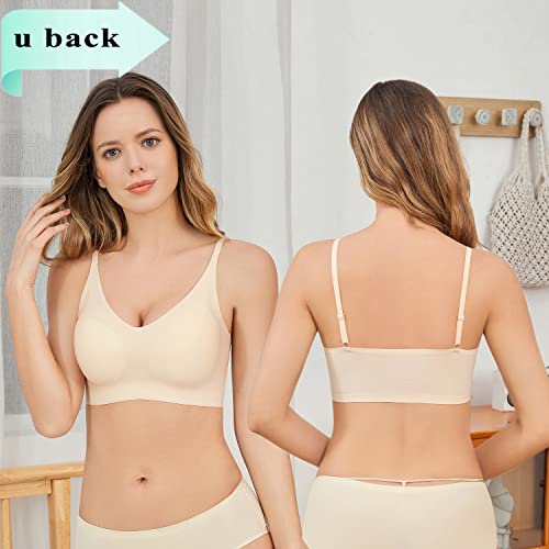 Prettywell Comfortable Bras, Seamless Wire Free Everyday Bras For A To D Cups, V Neck Soft And Light Basic Bras For Women (Black+Nude, Xl) #TOP1