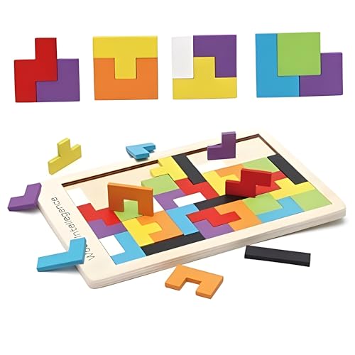 Image of FUN4YOU-Wooden Intelligence Puzzles Toy for Kids 3+ | Educational Wooden Tetris Puzzle Brain Teaser Puzzle for Brain Development & Logical Thinking | Montessori Learning Toy-40 Pcs, Multi Color