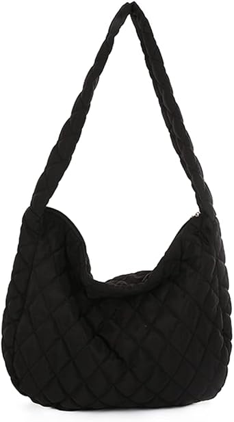 YFGBCX Quilted Tote Bags for Women Lightweight Quilted Padding Shoulder Bag Down Cotton Padded Large Tote Bags Lattice Crossbody Bag Zip Closure, B01-black