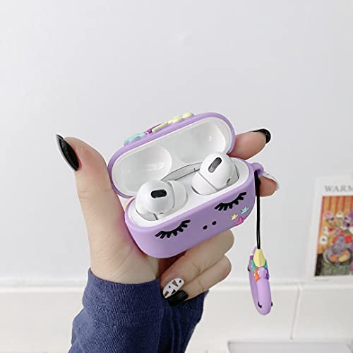 Awin Case Unicorn Case For Airpods Pro Case,3D Cute Cartoon Soft Airpod Pro Case,Kawaii Kids Girls Women Animal Unicorn Soft Silicone Case For Airpods Pro 2019 Case (Purple Unicorn) #TOP3