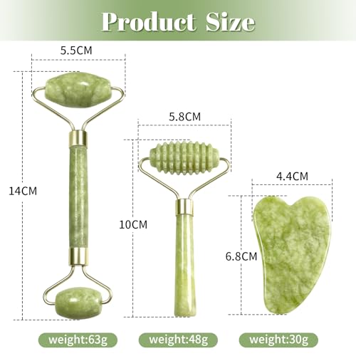 Gua Sha Jade Roller Set, Face Roller, Facial Massager Jade Stone Gua Sha Tool for Eye Puffiness Treatment, Skin Tightening, Rejuvenate Face Neck - Image 3
