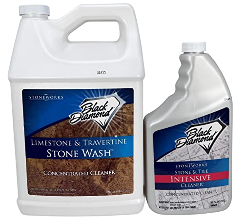 Black Diamond Stoneworks Limestone And Travertine Floor Cleaner: Natural Stone, Marble, Slate, Polished Concrete 1- Gallon And Stone & Tile Intensive Deep Cleaner, Limestone And Travertine1-Qt #TOP16