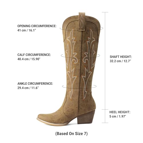 Image of DREAM PAIRS Women's Embroidered Western Pull-On Knee-High Cowboy Boots