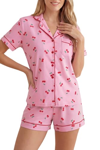 LUBOT 100% Cotton Pajamas for Women PJ Set with Pockets