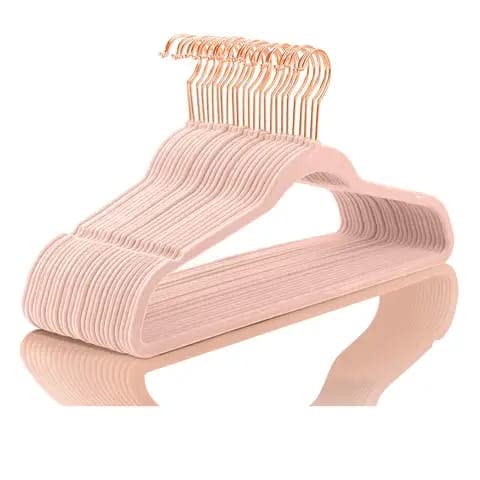 NISHIV Velvet Clothes Hangers (Pink Pack of 6) - Space Saving, Heavy Duty, Non Slip, Textured Velvet, 45 cm x 23 cm, Rectangular, For Tops, Blouses, Dresses, Pants, Outerwear-image-48