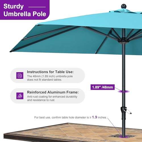 Image of PURPLE LEAF Outdoor Market Umbrella 10' x 10' Square Turquoise Blue 8 Ribs