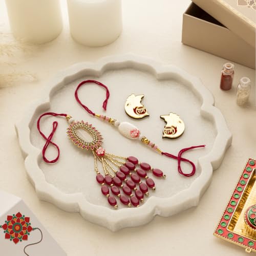 Image of Premium Handmade Designer Rakhi Set for Brother and Bhabhi Adjustable Couple Rakhi with Roli Chawal & Nariyal