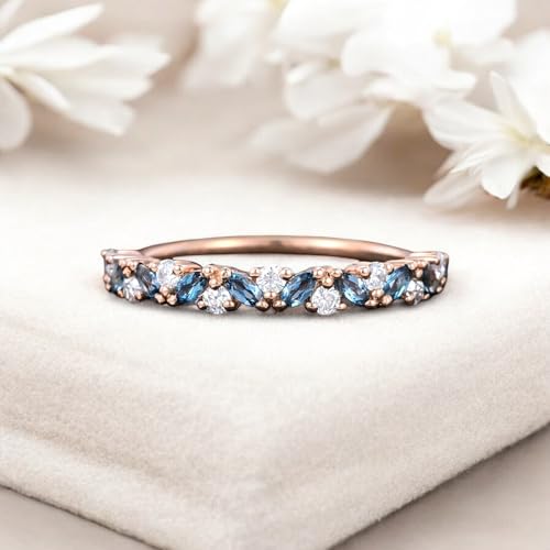 Marquise Blue Topaz Bridal Band CZ Diamond Engagement Ring 14k Rose Gold Jewelry Anniversary/Birthday Gift For Her March Birthstone2
