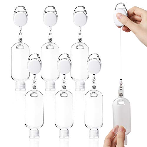 GROBRO7 6Pcs Portable Travel Bottles Hand Sanitizer Containers Set with Carabiner Keychain Stretchable Lanyard Plastic Flip Cap Leakproof Toiletries Hanging Container for Travel Outdoor Activities