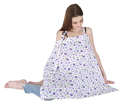 Image of Switchon Feeding Apron Cover Cotton Maternity Baby Breastfeeding Multipurpose for Mothers (Pink-Red) Floral Printed Proudly Made in India (Purple)