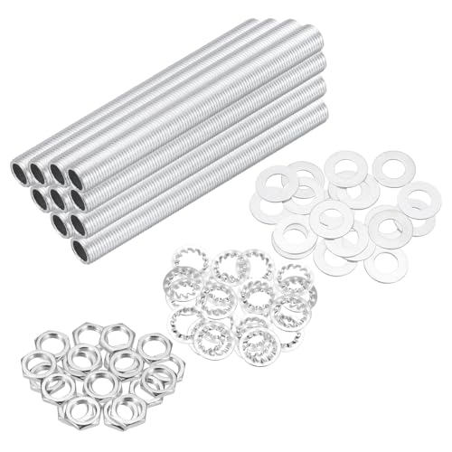 Image of MECCANIXITY 70Pcs 3.7 inch Lamp Pipe Kit with Nuts Washers 1 /8IP Thread Fasteners Assortment for Chandelier Ceiling Light Repair Assembly DIY Hardware