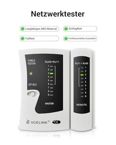 VCELINK Kabeltester, Netzwerktester Kabeltester für RJ45 RJ11 Kabel-Patchkabel-Leitungstester, LAN Tester, Telefon Kabelteser, Grau