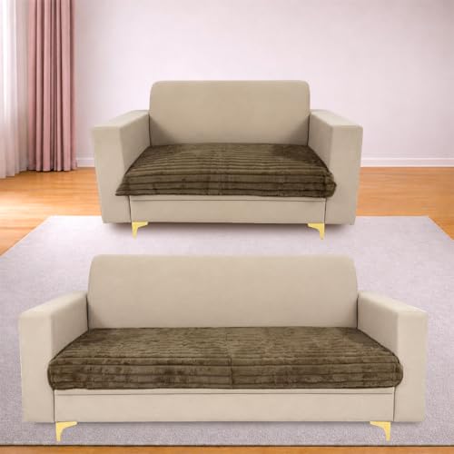 Image of Homerz Premium Rabbit Fur Sofa Cover with Anti-Skid Backing, Soft Plush Fabric Sofa Protector for Living Room Furniture (Coffee, 5 (3+2) Seater, Only Seat Cover)