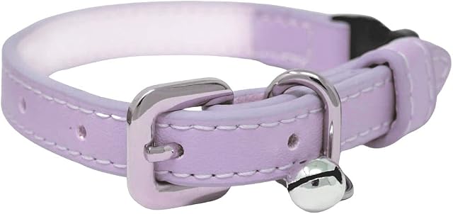 Purrfect Pastel Collection Faux Leather | Breakaway | Adjustable | Cat Collar | Kitten Collar (Purple Silver Bell) Cat collar with bell | Quick Release | Lilac
