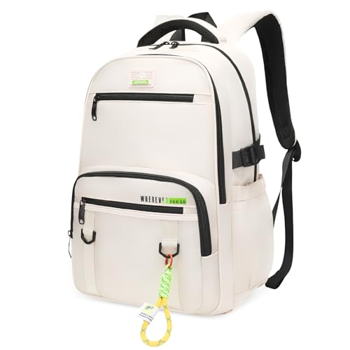 Lightweight Travel Backpacks for Men and Women,Water Resistant Casual Daypack with Large Capacity and Multiple Compartments(Off-White)