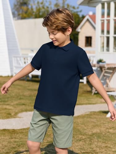 Haloumoning Boys Short Sleeve Pique Polo Shirt School Uniform Shirts for Kids 5-14 Years3