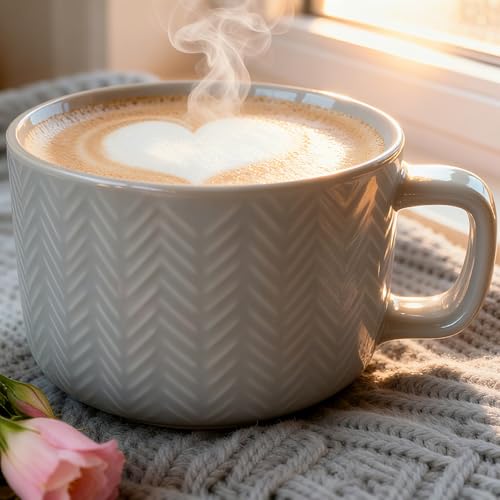 Disoza Tazas Grandes para Sopa con Asa Taza Grande Taza Gris Cerámica 700ml Taza Jumbo Tazas XXL Porcelana Taza Café Tazón Taza Cereales Tazón Sopa con Asa