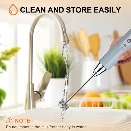 Image of YUSWKO Handheld Milk Frother for Coffee, Rechargeable Drink Mixer with 3 Heads 3 Speeds Electric Whisk Coffee Frother for Latte, Cappuccino, Hot Chocolate, Egg - Cement Gray