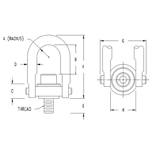 Actek 46018 Safety Swivel Hoist Ring | 3/4 Inch U-Bar Diameter | 3/4” - 10 Thread Size | 1.53-Inch Thread Protrusion | 5,000 Lb. Rated Load | Aircraft Quality Alloy #2