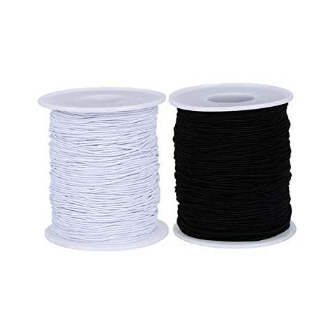 2Roll (Black and White) 0.7mm 60Meters Elastic Cord Stretch Thread Beading Cord Fabric Crafting Thread White Elastic String for Jewelry Making Bracelet Beading Thread Cover