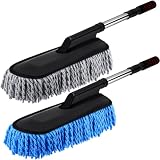 Tanlade 2 Pack Microfiber Car Duster Exterior Scratch Free with Extendable Handle Soft Car Duster Kit for Cleaning Dust Brush Set for Exterior Interior Cleaning Tools (Blue Gray)