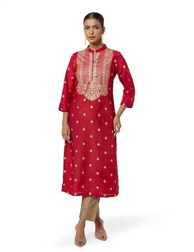 Image of BIBA Women Art Silk Straight Fit Printed Kurta