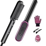 TYMO Hair Straightener Brush UK, Flat Iron and Hair Brush 2-in-1, Anti-Scald, Fast Heating, 5 Temp Settings (130℃-210℃), Professional Salon at Home, Wider Comb for Even Straightening, Black