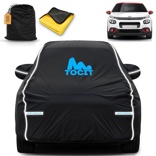 Image of Citroenn C3 Waterproof Long Life Car Cover with Safety Glow Reflective Strap, Premium Velvet Velour Fabric, Soft & Stretchable, Machine Washable, Tri-Stitch Custom Fit with Mirror Pocket