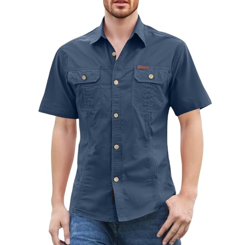 Chemise en coton respirant homme avec deux poches et couture apparente